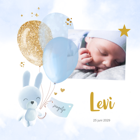Konijn geboortekaartje voor een jongen met foto en konijntje