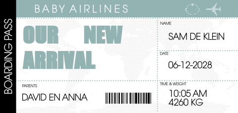 Boarding Pass geboortekaartje voor een jongen
