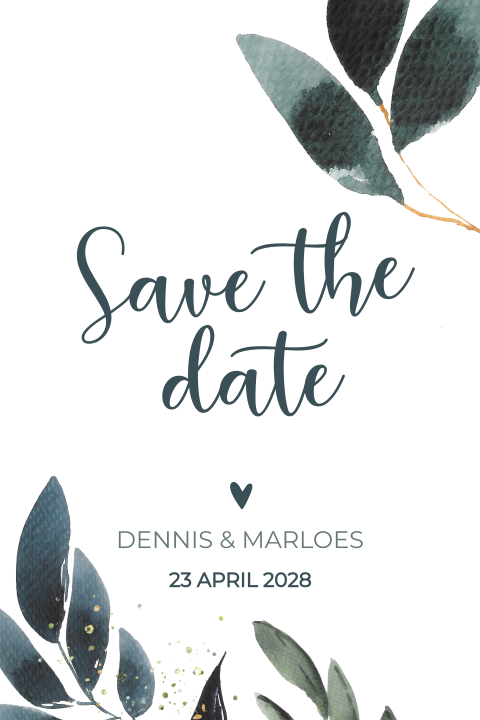 Hippe save the date kaart eucalyptus takjes