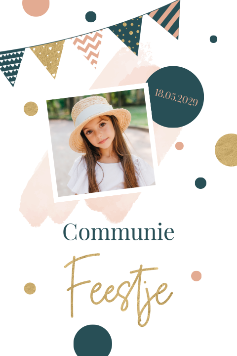 Hippe uitnodiging met foto voor een communie