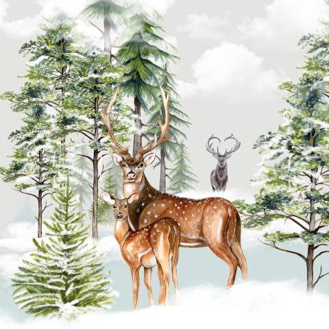Kerstkaart met rendieren bos landschaap in de winter