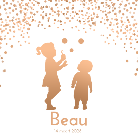 2e kindje geboortekaartje koper-look bellenblaas