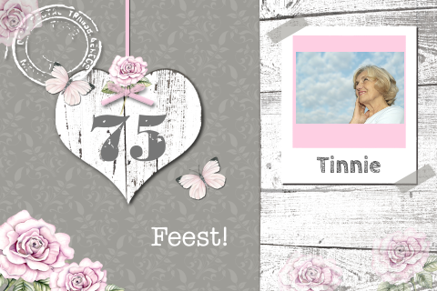 75 jaar verjaardagskaart vrouw met wit hart en hout