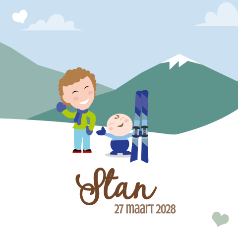 2e kindje geboortekaartje wintersport ski jongen
