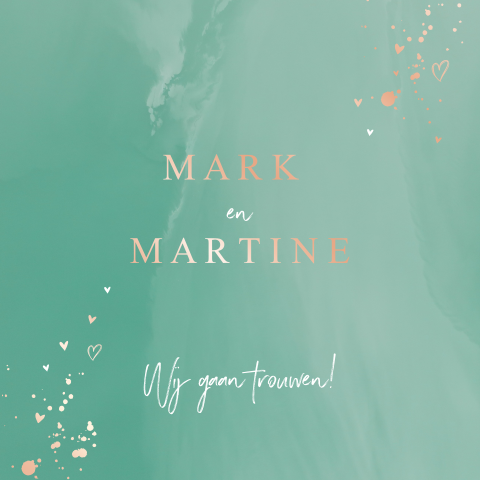 Trouwkaart waterverf kleurrijk mintgroen met rosegoud