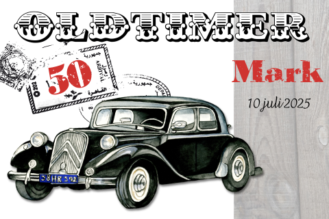 Uitnodigingskaart verjaardag man met oldtimer