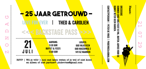 Zomerse uitnodiging jubileum 25-jaar ticket stijl