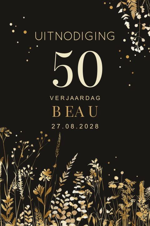 Uitnodiging 50 jaar verjaardag feestelijk met goudlook takjes