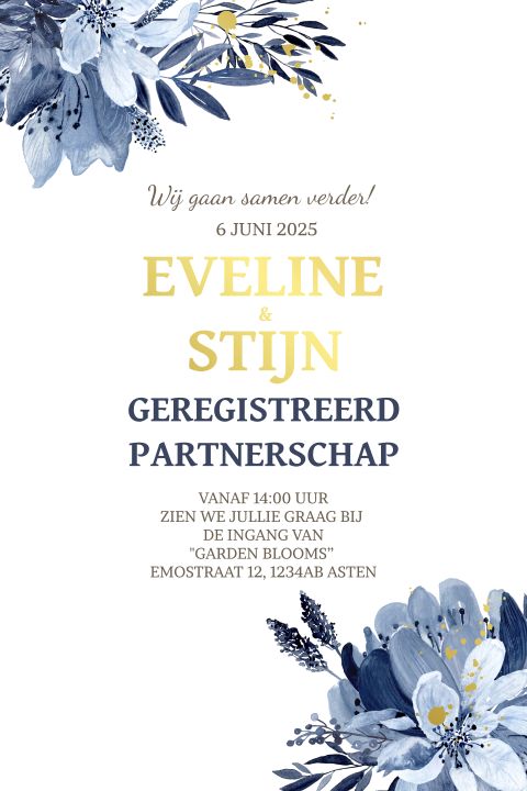 Uitnodiging voor geregistreerd partnerschap botanisch met goud