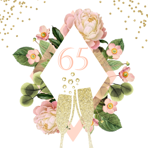 Stijlvolle uitnodiging verjaardag 65 jaar roze en goud