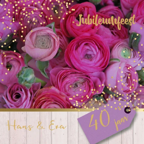 Uitnodiging 40 jaar getrouwd met prachtige bloemen en goud