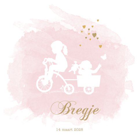 Fiets geboortekaartje grote zus tweede kindje zusje