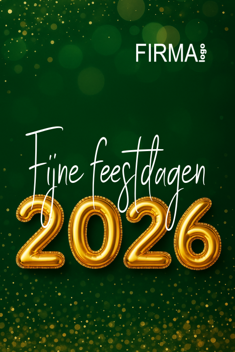 Zakelijke kerstkaart groen met logo en goud look jaartal