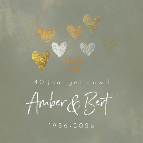 Uitnodiging 40 jaar getrouwd watercolor hartjes groen