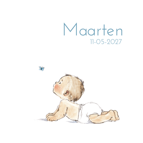 Geboortekaartje baby jongen met blauwe vlinder