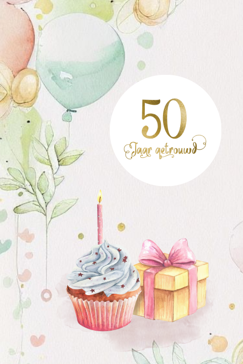 Jubileum uitnodiging 50 jaar getrouwd met taartje en cadeau
