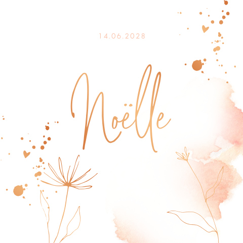 Geboortekaartje meisjes takje met bloem met foliedruk