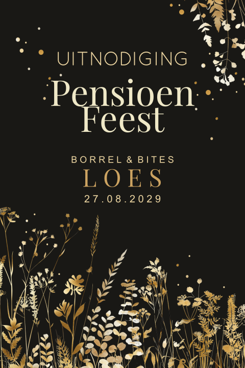 Pensioen feest uitnodiging feestelijk met goudlook takjes