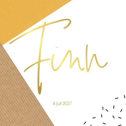 Geboortekaartje jongen goudfoliegeometrische vormen kraft en geel