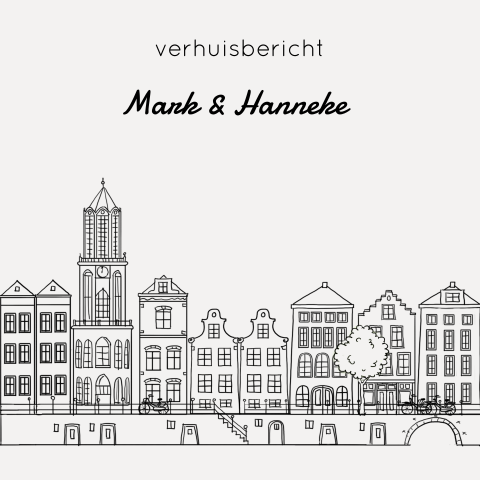 Verhuiskaart getekende stad Utrecht met grachtenpanden