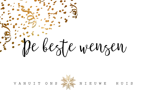 Hippe kerst verhuiskaart met gouden confetti