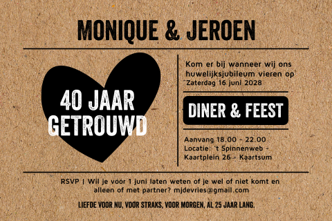 Moderne uitnodiging 40 jaar getrouwd kraftlook achtergrond