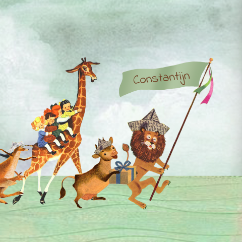 Super hip retro geboortekaartje dierenparade 