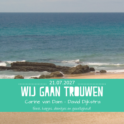 Hippe strand trouwkaart groen en typografie