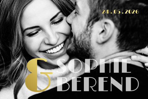 Luxe trouwkaart eigen foto goudfolie &-teken