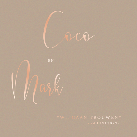 Trouwkaart foliedruk met sierlijke namen