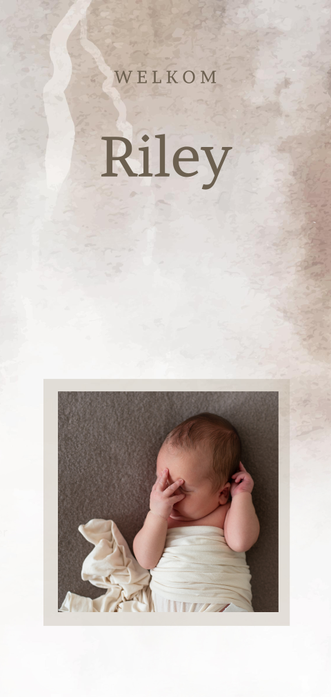 Langwerpig foto geboortekaartje met waterverf voor jongen