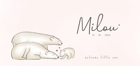 Ijsberen hartjes geboortekaartje meisje