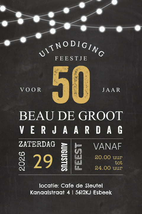 Uitnodiging 50e verjaardag krijtbord staand enkel