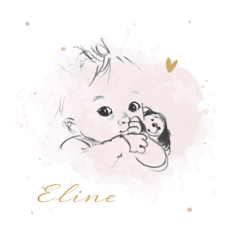 Geboortekaartje meisjemet knuffel roze waterverfvlek