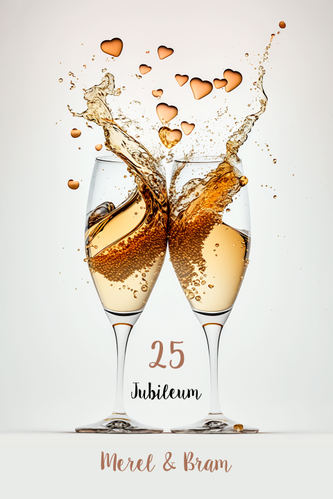 Champagne uitnodiging jubileum bruisende hartjes 25 jaar
