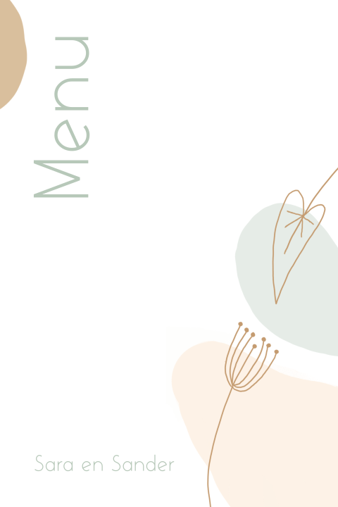 Trouwkaart menukaart met kleurvlakken en takjes