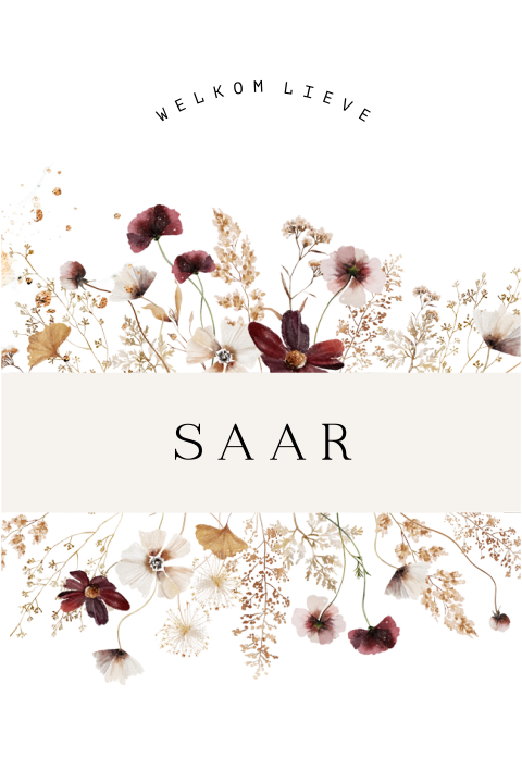 Ovaal geboortekaartje met bloemen voor een meisje