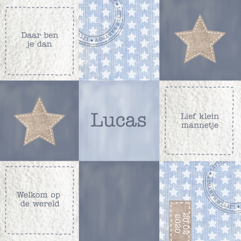 Geboortekaartje jongen met sterren vakjes stoer