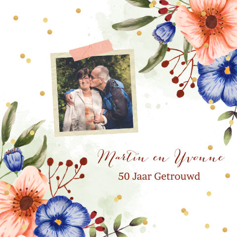 50 jarig huwelijksjubileum uitnodiging bloemen eucalyptus foto