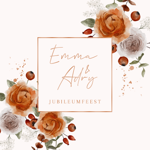 Uitnodiging 40 jarig jubileumfeest met rozen en rozenbottels