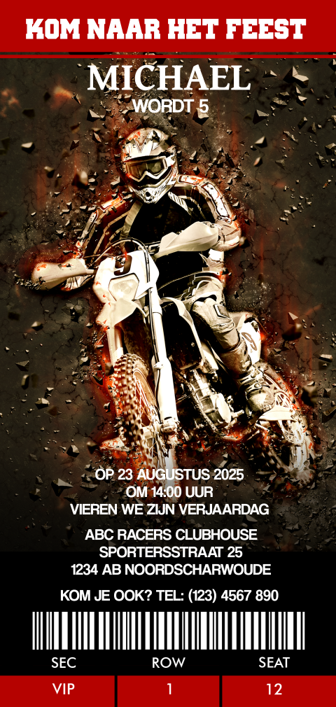 Uitnodiging voor kinderfeestje met motorcross thema