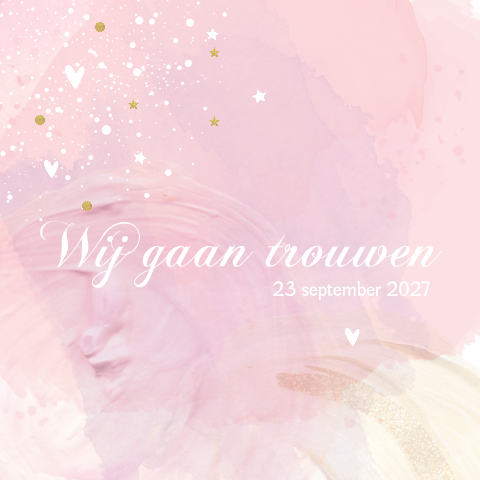 Trouwkaart met roze verf look