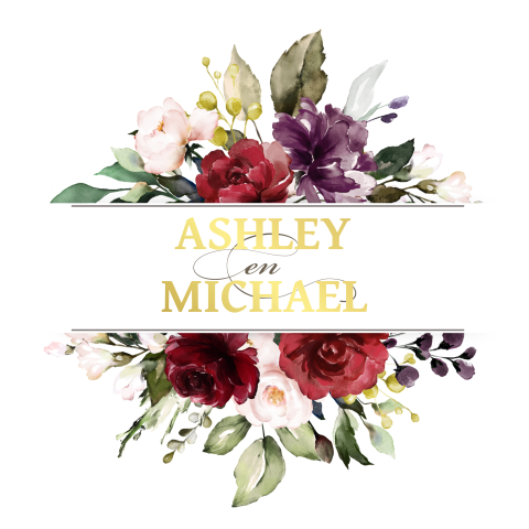 Floral trouwkaart roze rode en groene tinten goud foliedruk