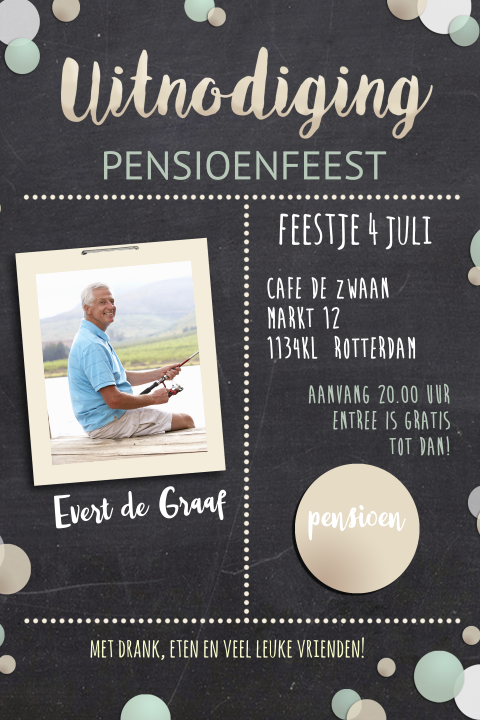 Uitnodiging pensioen feestje met confetti