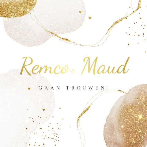 Stijlvolle trendy trouwkaart goudfolie glitter en glamour