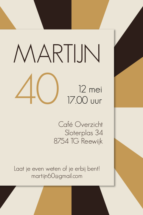 Uitnodiging 40ste verjaardag Art Deco bruin strepen en flessen