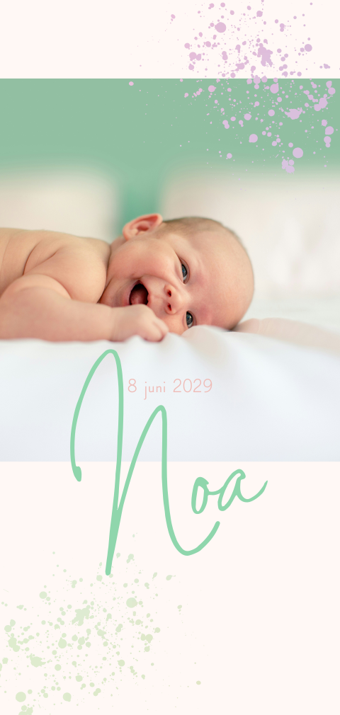 Geboortekaartje meisje foto mint en roze