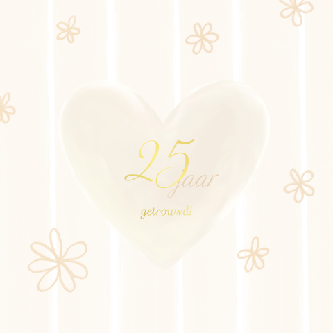 Jubileum uitnodiging 25 jaar getrouwd beige strepen en hart