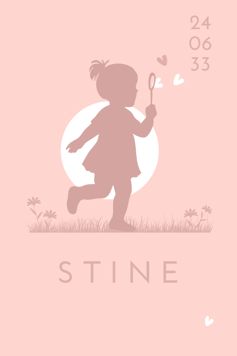Geboortekaartje voor een meisje met silhouet en bellenblaas