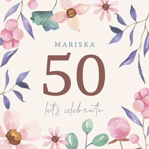 Uitnodiging voor een 50ste verjaardag met bloemen